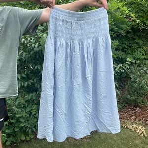 Blue seersucker midi skirt